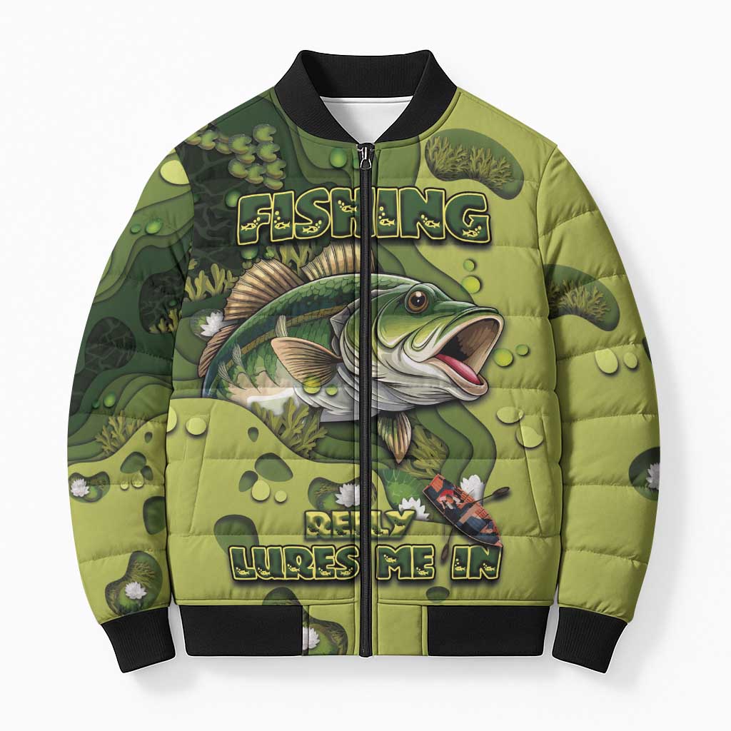Personalized Fishing Bomber Puffer Jacket Reely Lures Me In - Wonder Print Shop