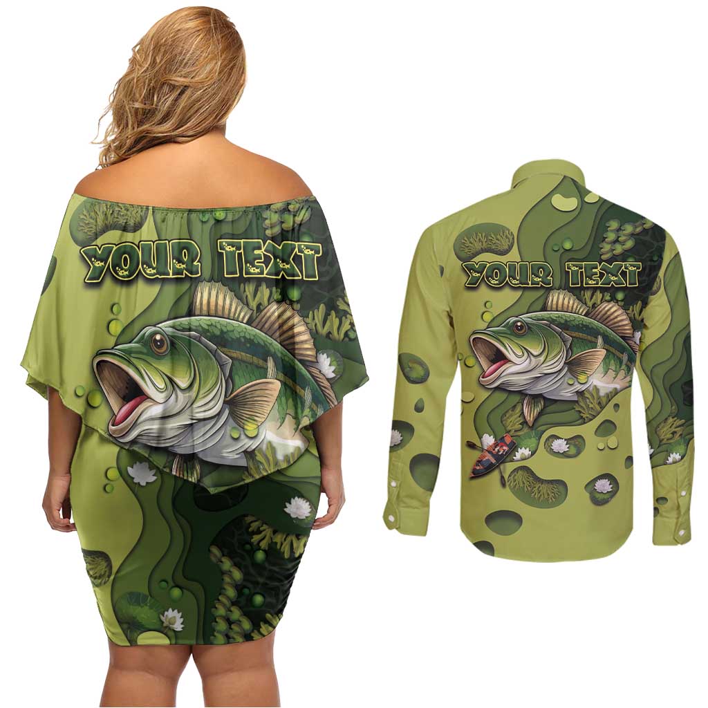 Personalized Fishing Couples Matching Off Shoulder Short Dress and Long Sleeve Button Shirt Reely Lures Me In - Wonder Print Shop