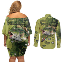 Personalized Fishing Couples Matching Off Shoulder Short Dress and Long Sleeve Button Shirt Reely Lures Me In - Wonder Print Shop