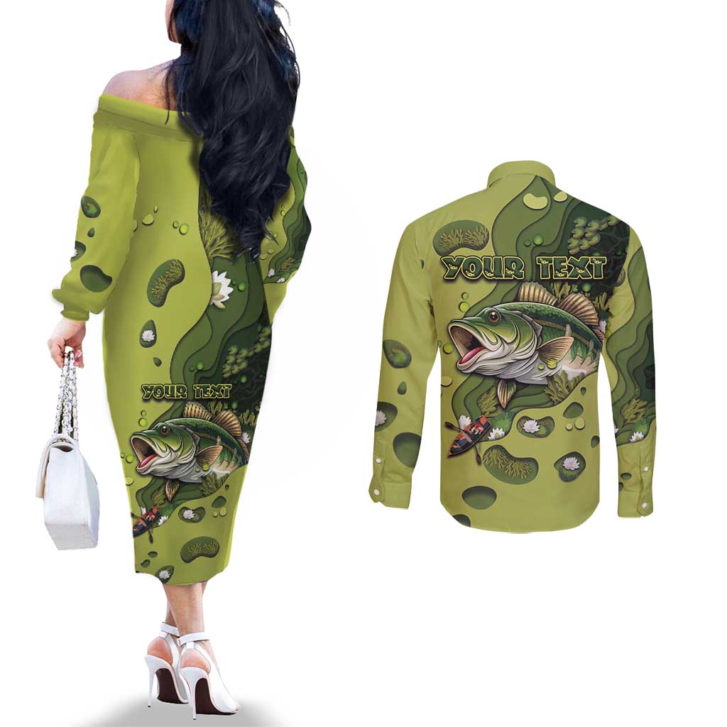 Personalized Fishing Couples Matching Off The Shoulder Long Sleeve Dress and Long Sleeve Button Shirt Reely Lures Me In - Wonder Print Shop