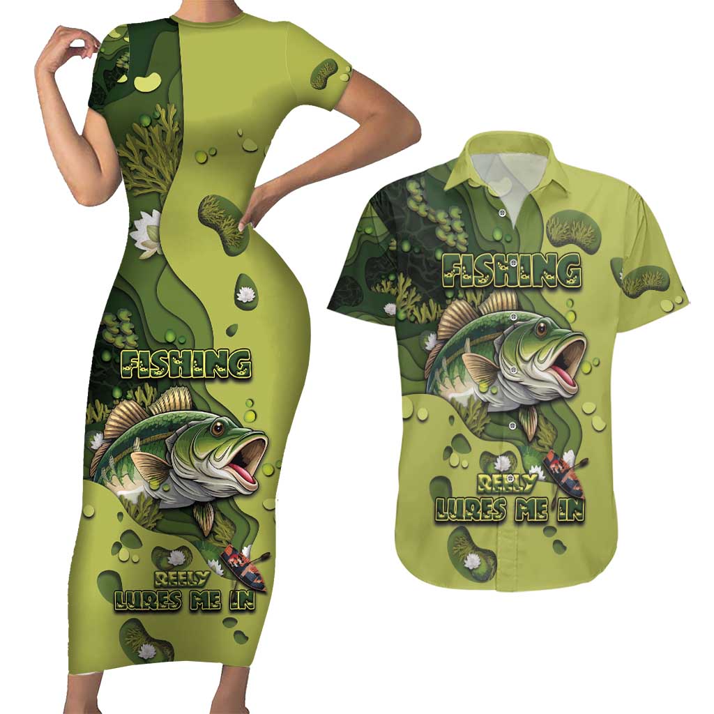 Personalized Fishing Couples Matching Short Sleeve Bodycon Dress and Hawaiian Shirt Reely Lures Me In - Wonder Print Shop