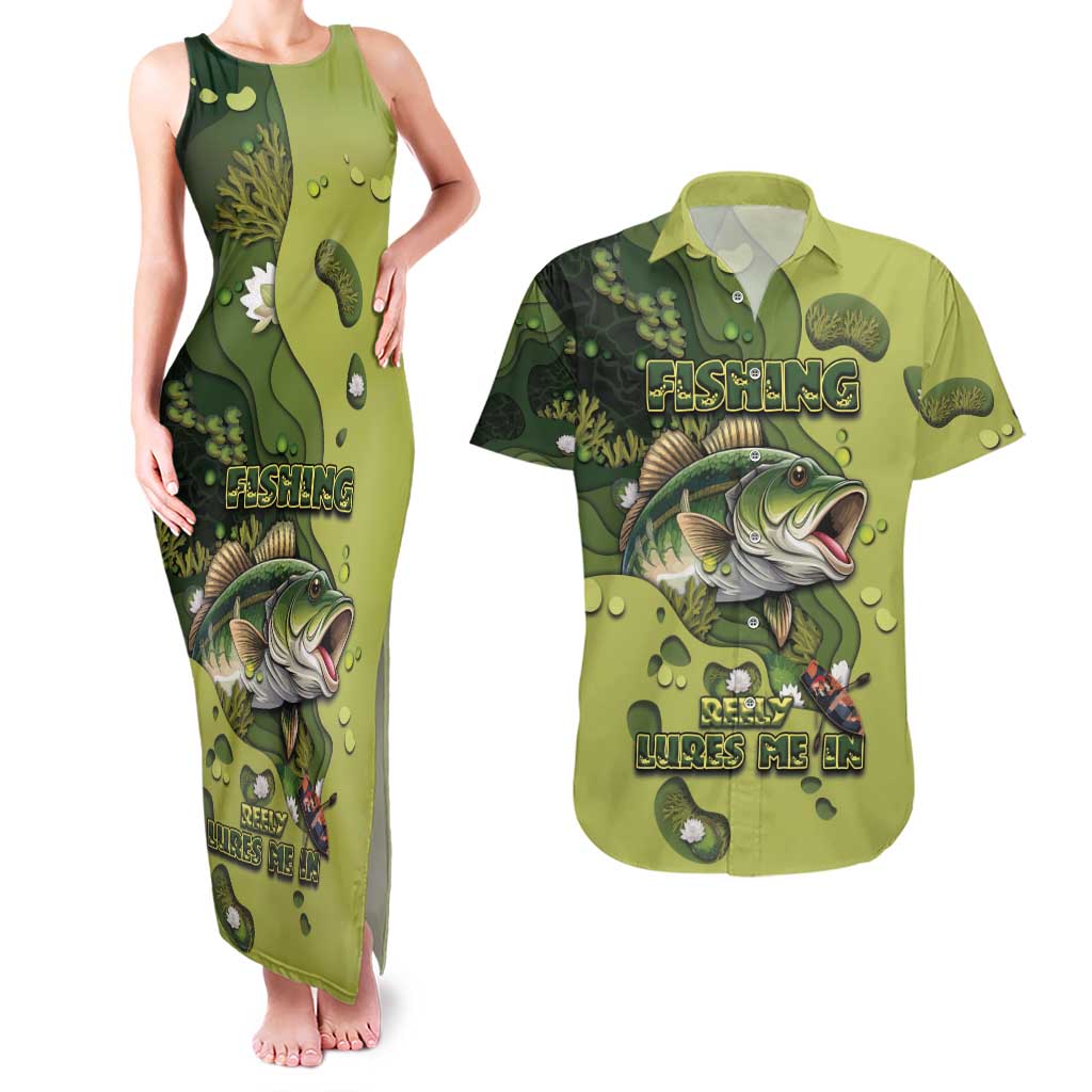 Personalized Fishing Couples Matching Tank Maxi Dress and Hawaiian Shirt Reely Lures Me In - Wonder Print Shop