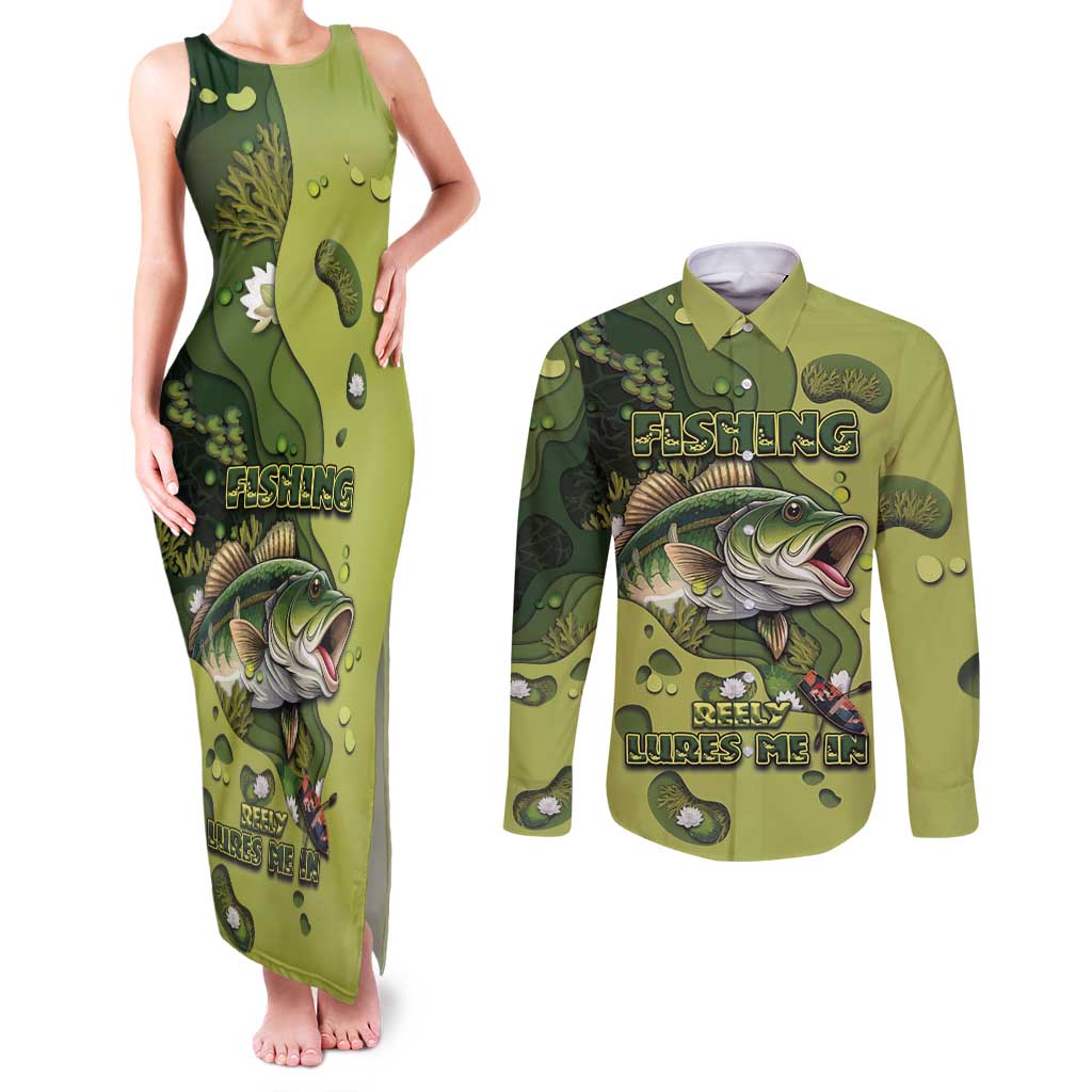 Personalized Fishing Couples Matching Tank Maxi Dress and Long Sleeve Button Shirt Reely Lures Me In - Wonder Print Shop