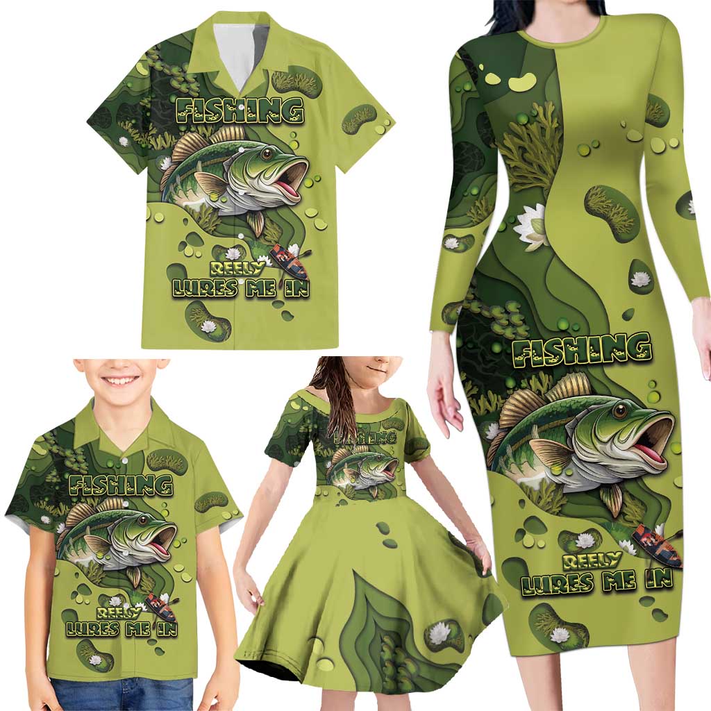 Personalized Fishing Family Matching Long Sleeve Bodycon Dress and Hawaiian Shirt Reely Lures Me In - Wonder Print Shop
