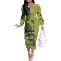 Personalized Fishing Family Matching Off The Shoulder Long Sleeve Dress and Hawaiian Shirt Reely Lures Me In - Wonder Print Shop