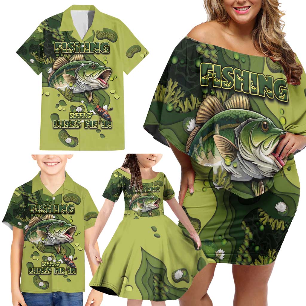 Personalized Fishing Family Matching Off Shoulder Short Dress and Hawaiian Shirt Reely Lures Me In - Wonder Print Shop