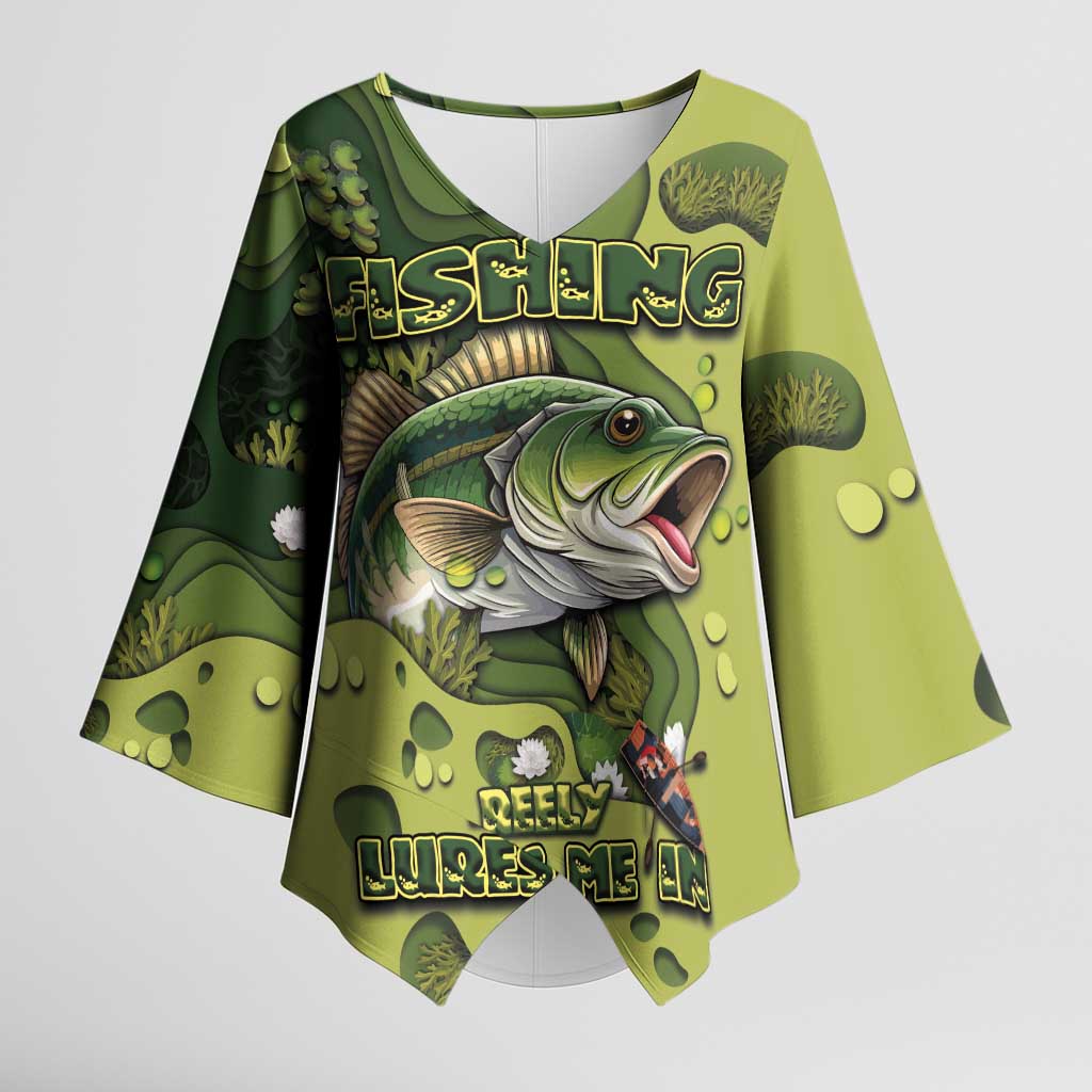 Personalized Fishing Kimono Sleeve Blouse Reely Lures Me In - Wonder Print Shop