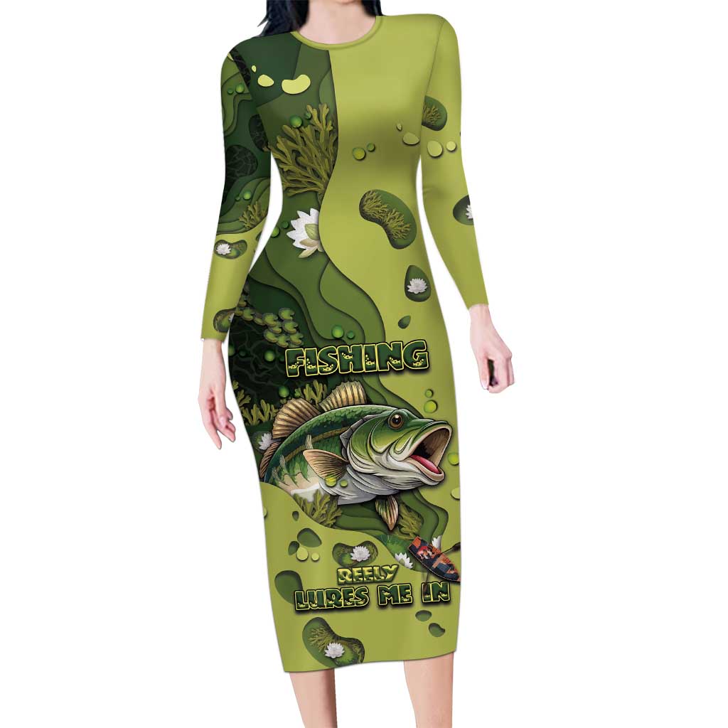 Personalized Fishing Long Sleeve Bodycon Dress Reely Lures Me In - Wonder Print Shop