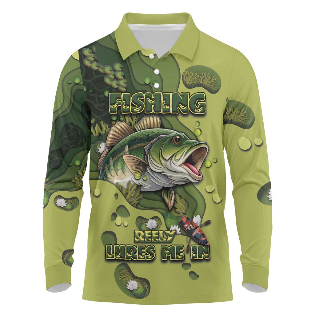 Personalized Fishing Long Sleeve Polo Shirt Reely Lures Me In - Wonder Print Shop