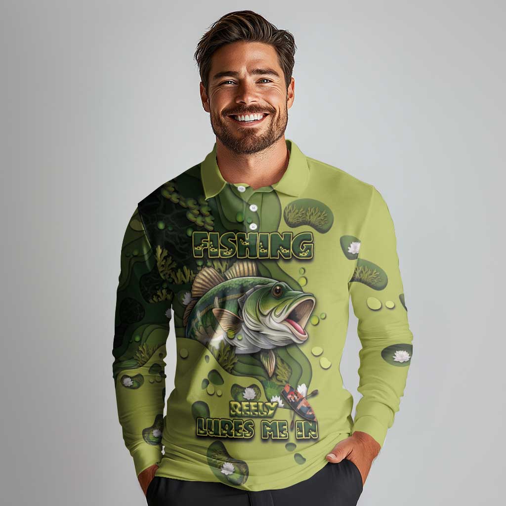 Personalized Fishing Long Sleeve Polo Shirt Reely Lures Me In - Wonder Print Shop