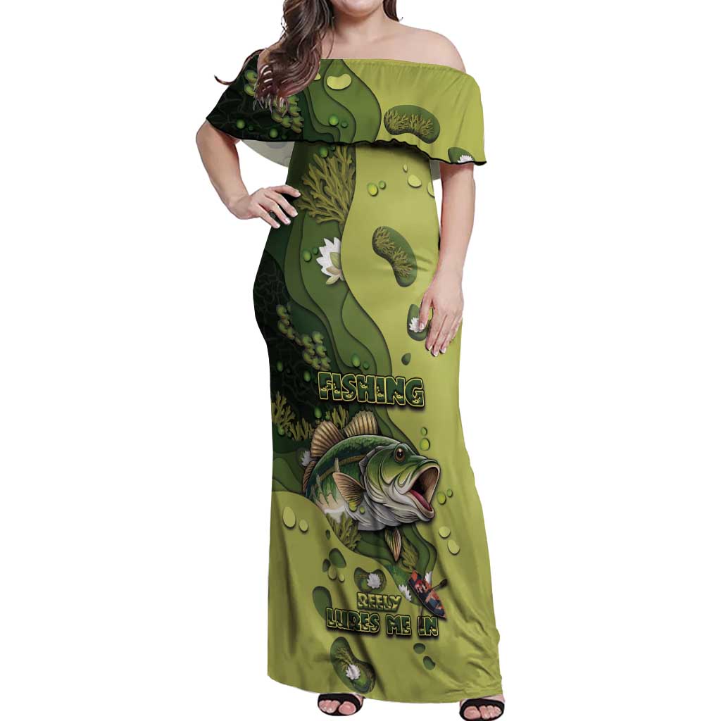 Personalized Fishing Off Shoulder Maxi Dress Reely Lures Me In - Wonder Print Shop