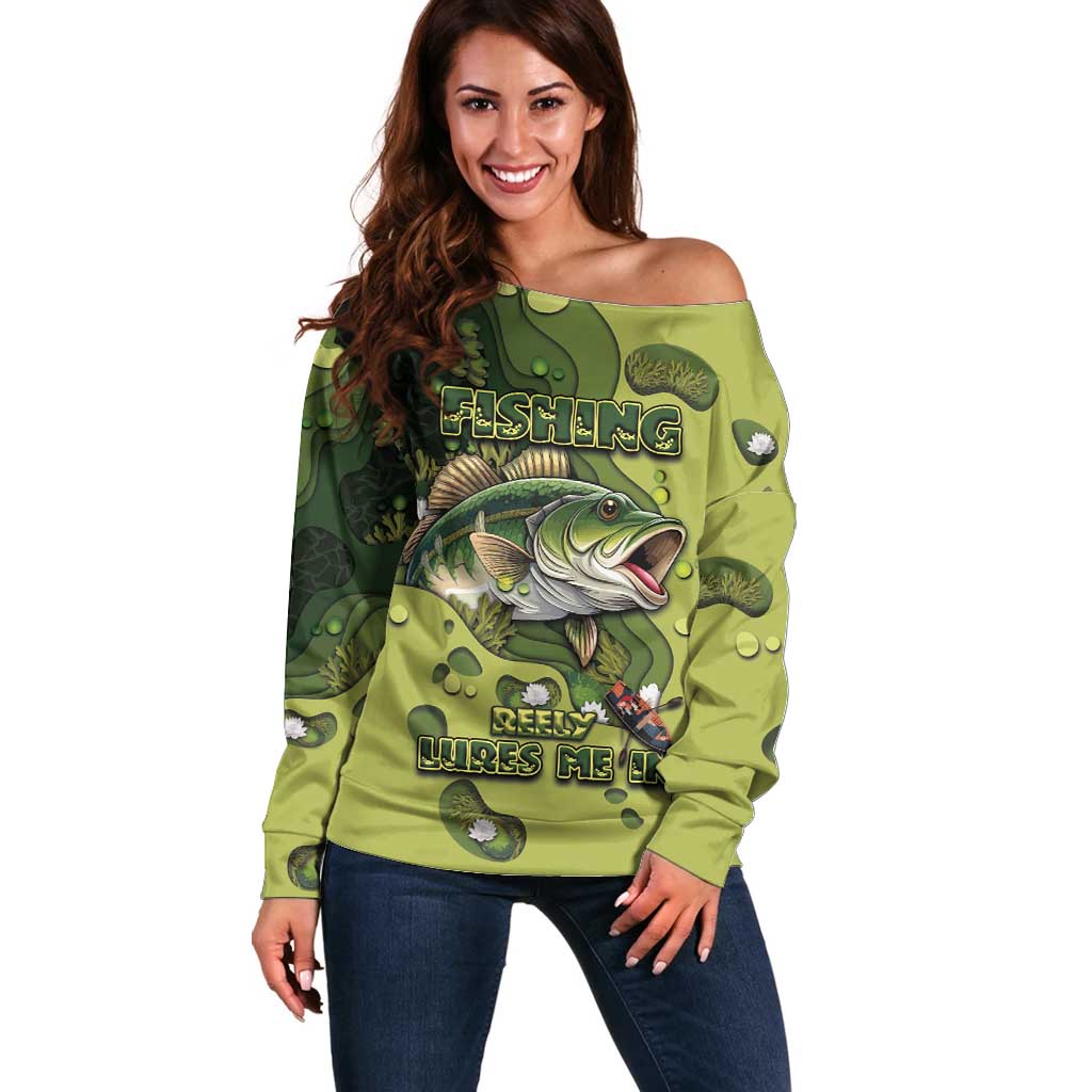 Personalized Fishing Off Shoulder Sweater Reely Lures Me In - Wonder Print Shop