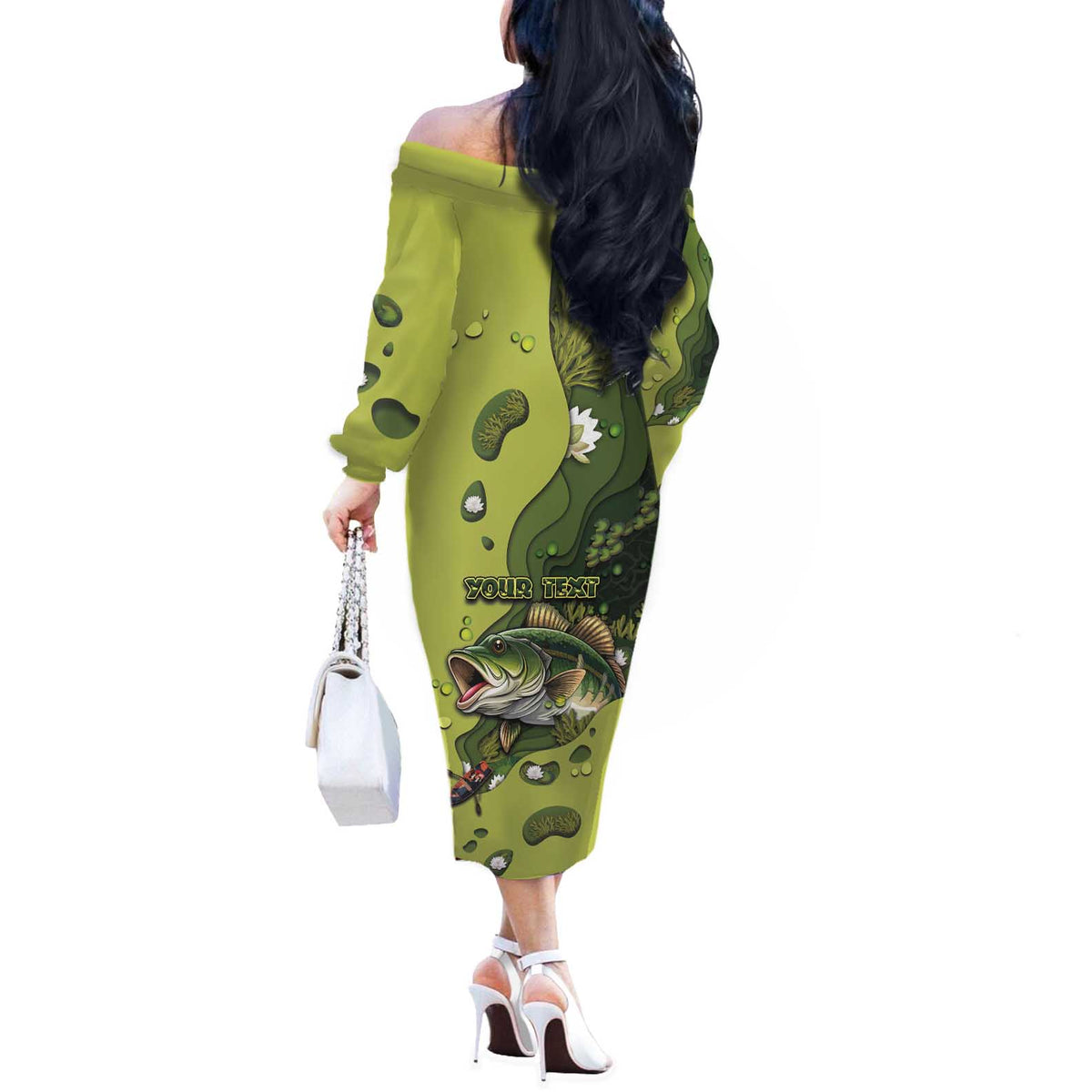 Personalized Fishing Off The Shoulder Long Sleeve Dress Reely Lures Me In - Wonder Print Shop