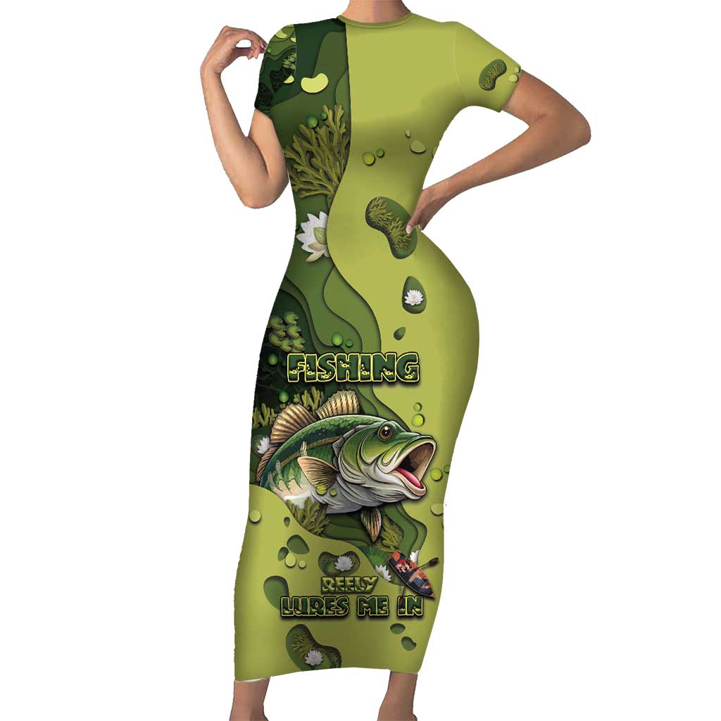 Personalized Fishing Short Sleeve Bodycon Dress Reely Lures Me In - Wonder Print Shop