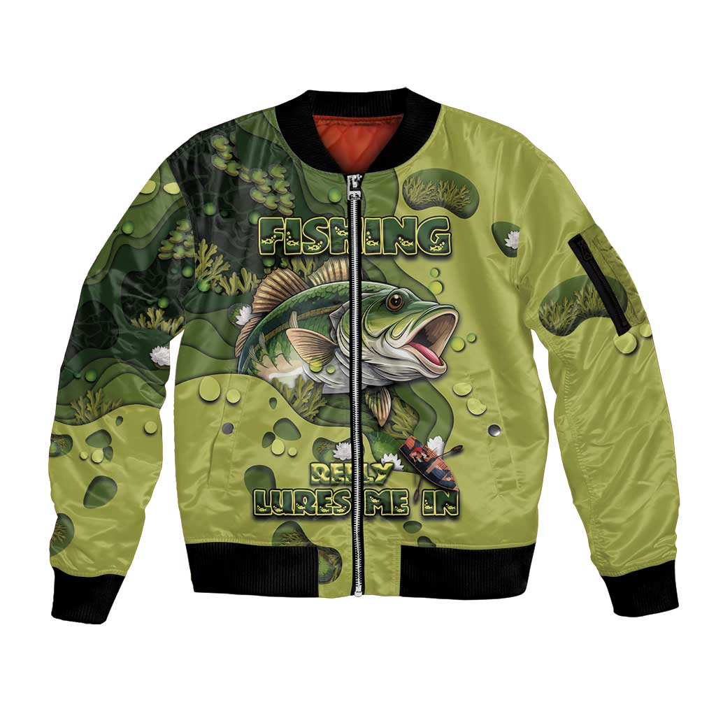 Personalized Fishing Sleeve Zip Bomber Jacket Reely Lures Me In - Wonder Print Shop