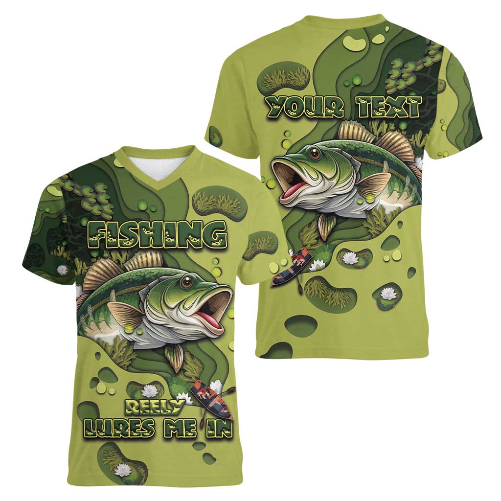 Personalized Fishing Women V-Neck T-Shirt Reely Lures Me In - Wonder Print Shop