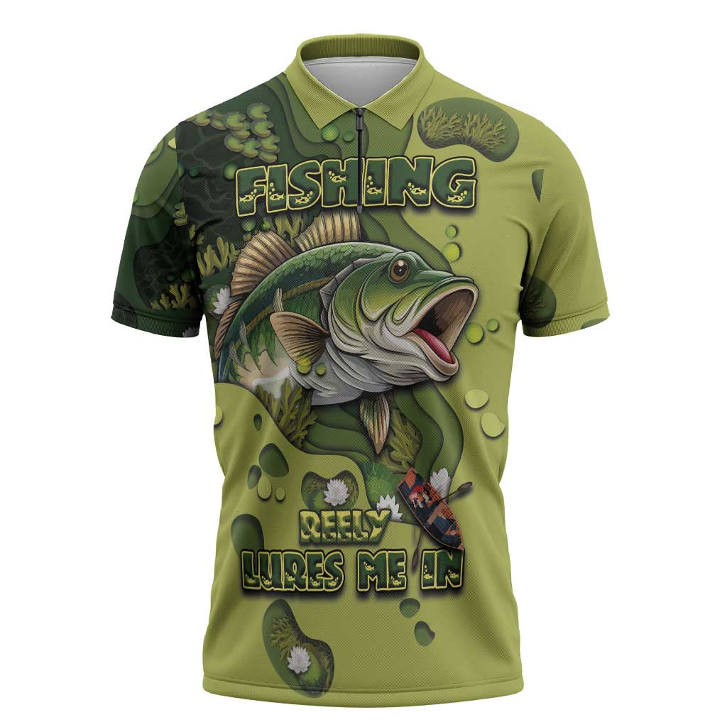 Personalized Fishing Zipper Polo Shirt Reely Lures Me In - Wonder Print Shop