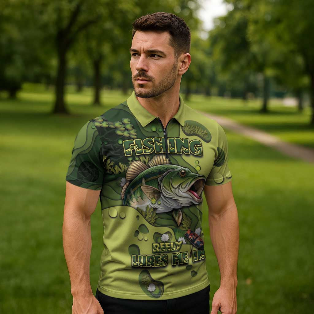 Personalized Fishing Zipper Polo Shirt Reely Lures Me In - Wonder Print Shop