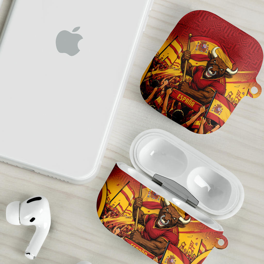 Spain Football AirPods Case Raging Bull Golden Trophy Fans Banner