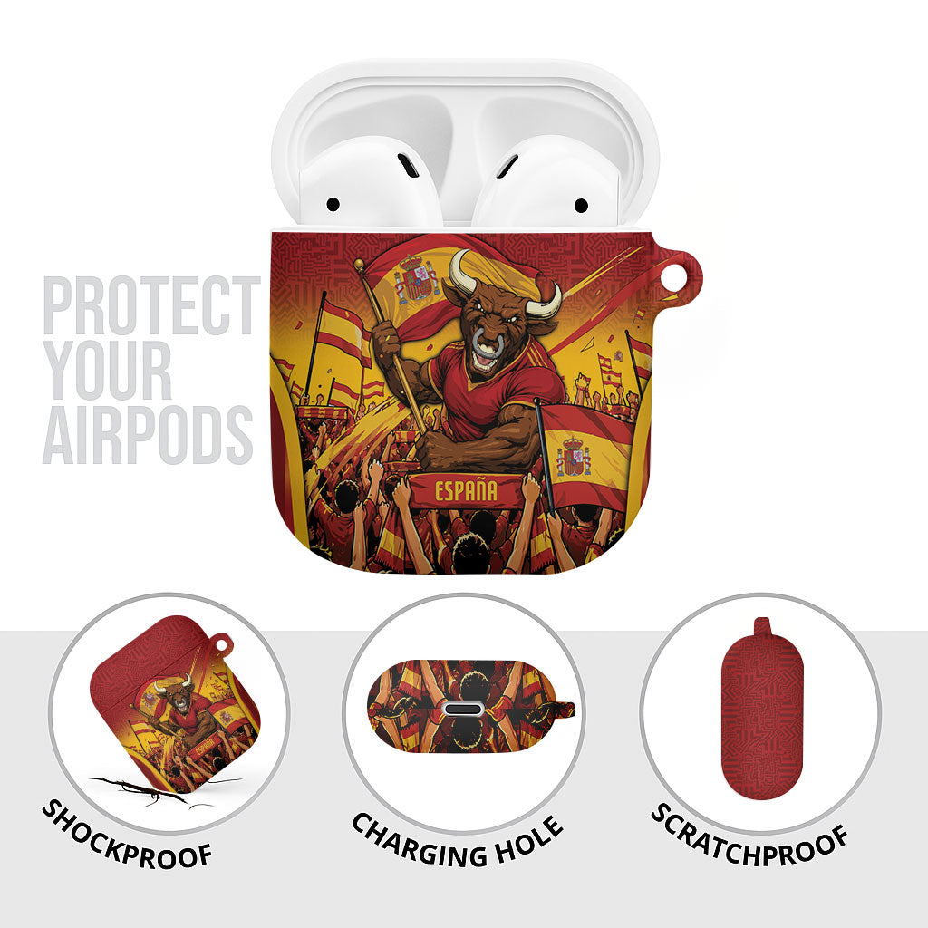 Spain Football AirPods Case Raging Bull Golden Trophy Fans Banner