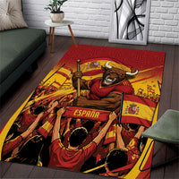 Spain Football Area Rug Raging Bull Golden Trophy Fans Banner