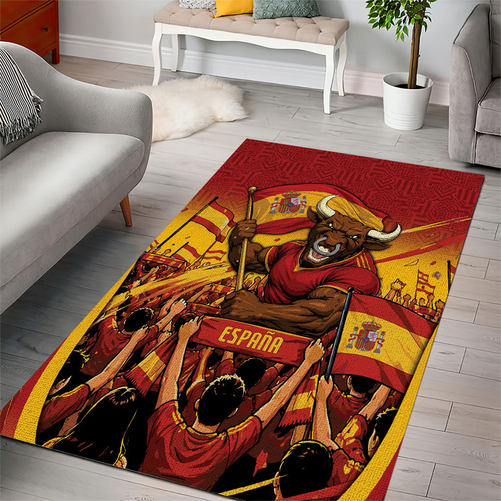 Spain Football Area Rug Raging Bull Golden Trophy Fans Banner