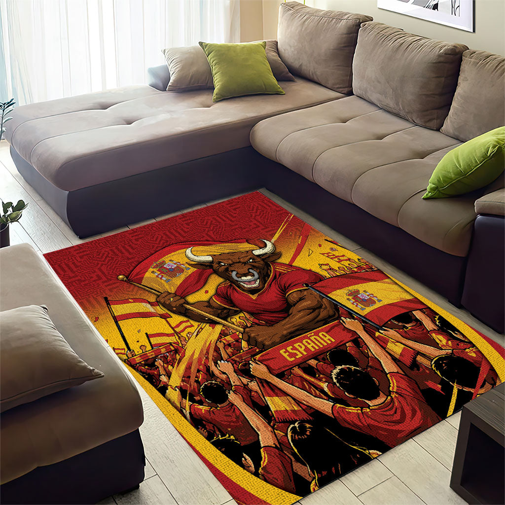 Spain Football Area Rug Raging Bull Golden Trophy Fans Banner