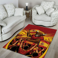 Spain Football Area Rug Raging Bull Golden Trophy Fans Banner