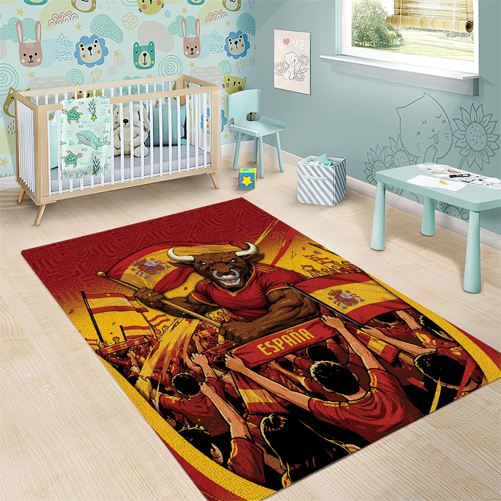 Spain Football Area Rug Raging Bull Golden Trophy Fans Banner