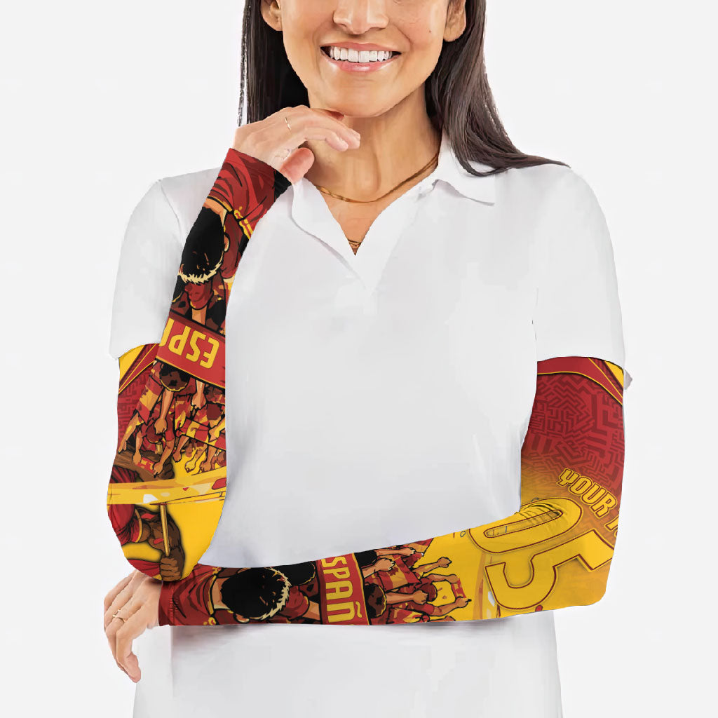 Custom Spain Football Arm Sleeves Raging Bull Golden Trophy Fans Banner