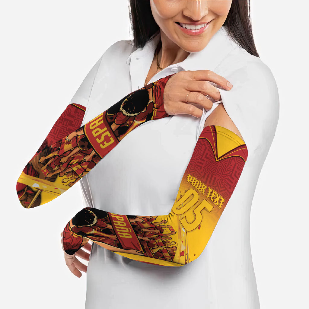 Custom Spain Football Arm Sleeves Raging Bull Golden Trophy Fans Banner