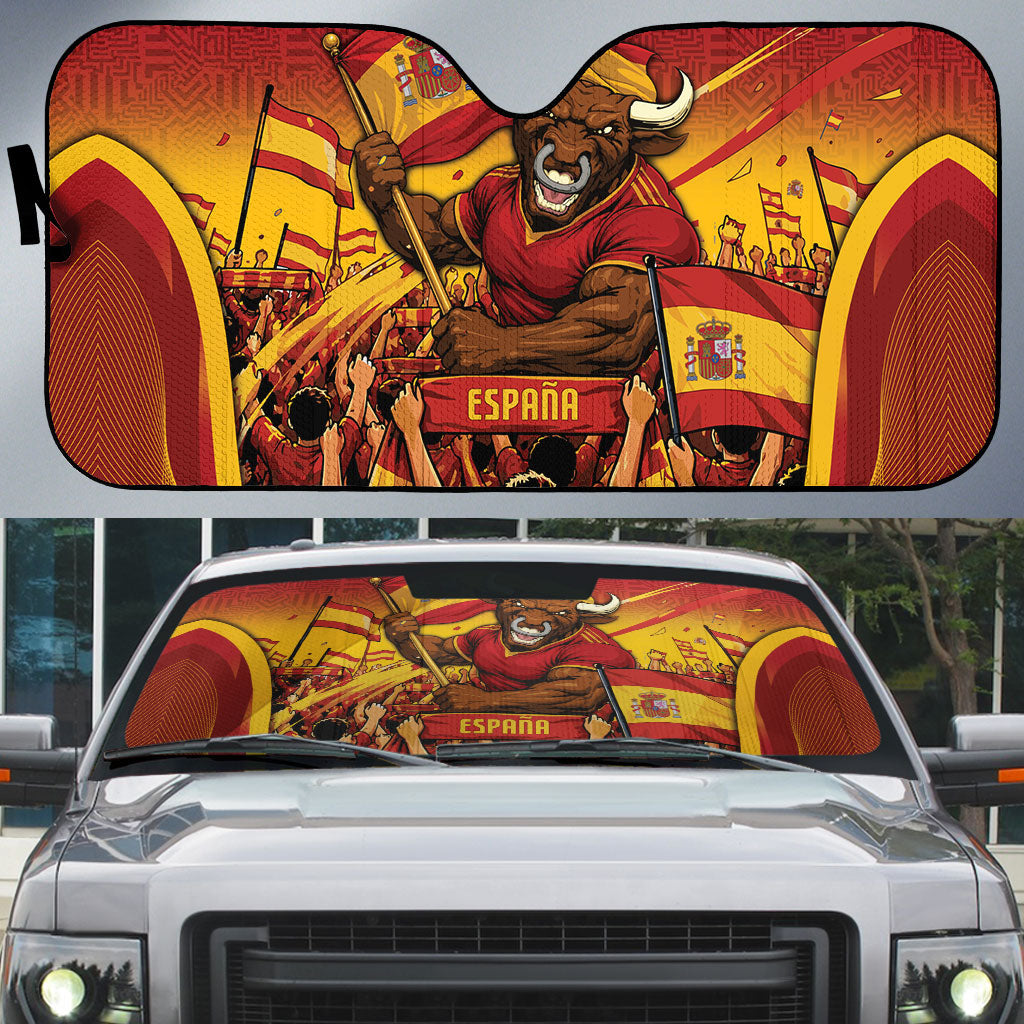 Spain Football Auto Sun Shade Raging Bull Golden Trophy Fans Banner