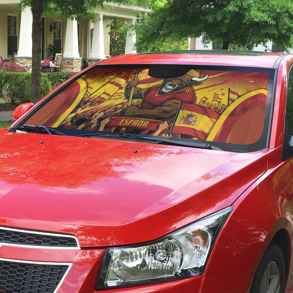 Spain Football Auto Sun Shade Raging Bull Golden Trophy Fans Banner
