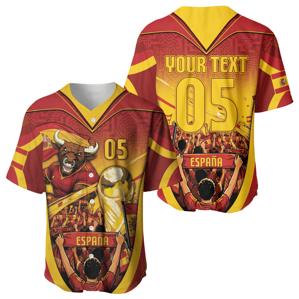 Custom Spain Football Baseball Jersey Raging Bull Golden Trophy Fans Banner