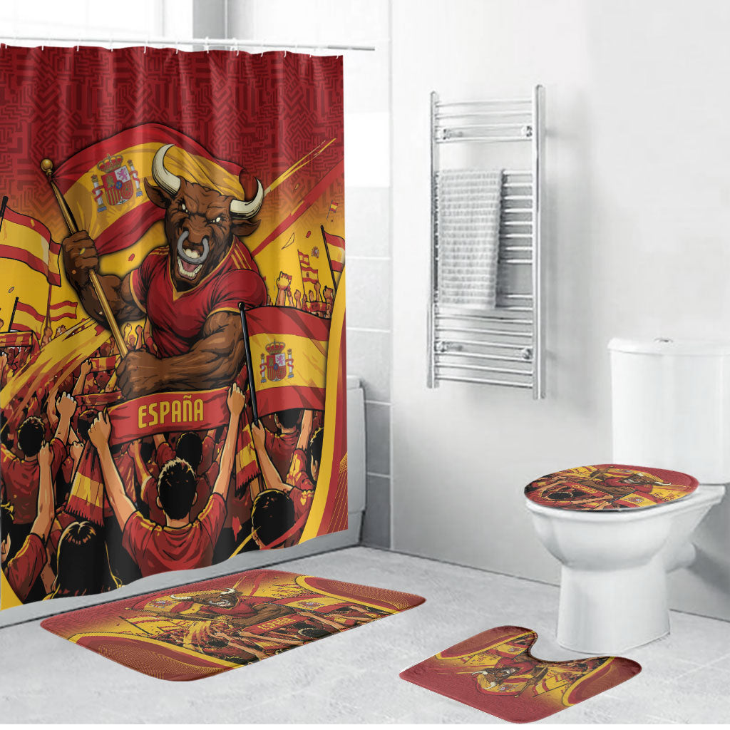 Spain Football Bathroom Set Raging Bull Golden Trophy Fans Banner