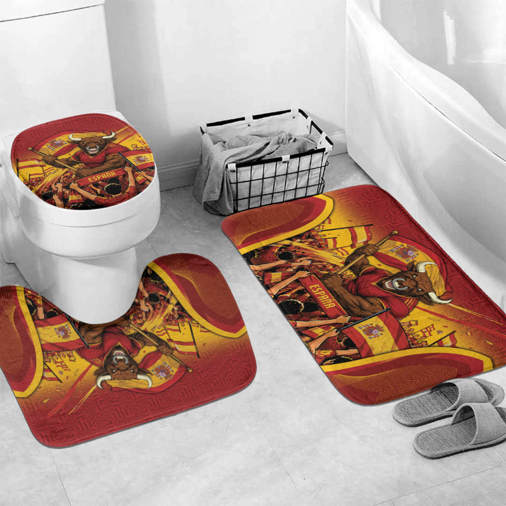 Spain Football Bathroom Set Raging Bull Golden Trophy Fans Banner