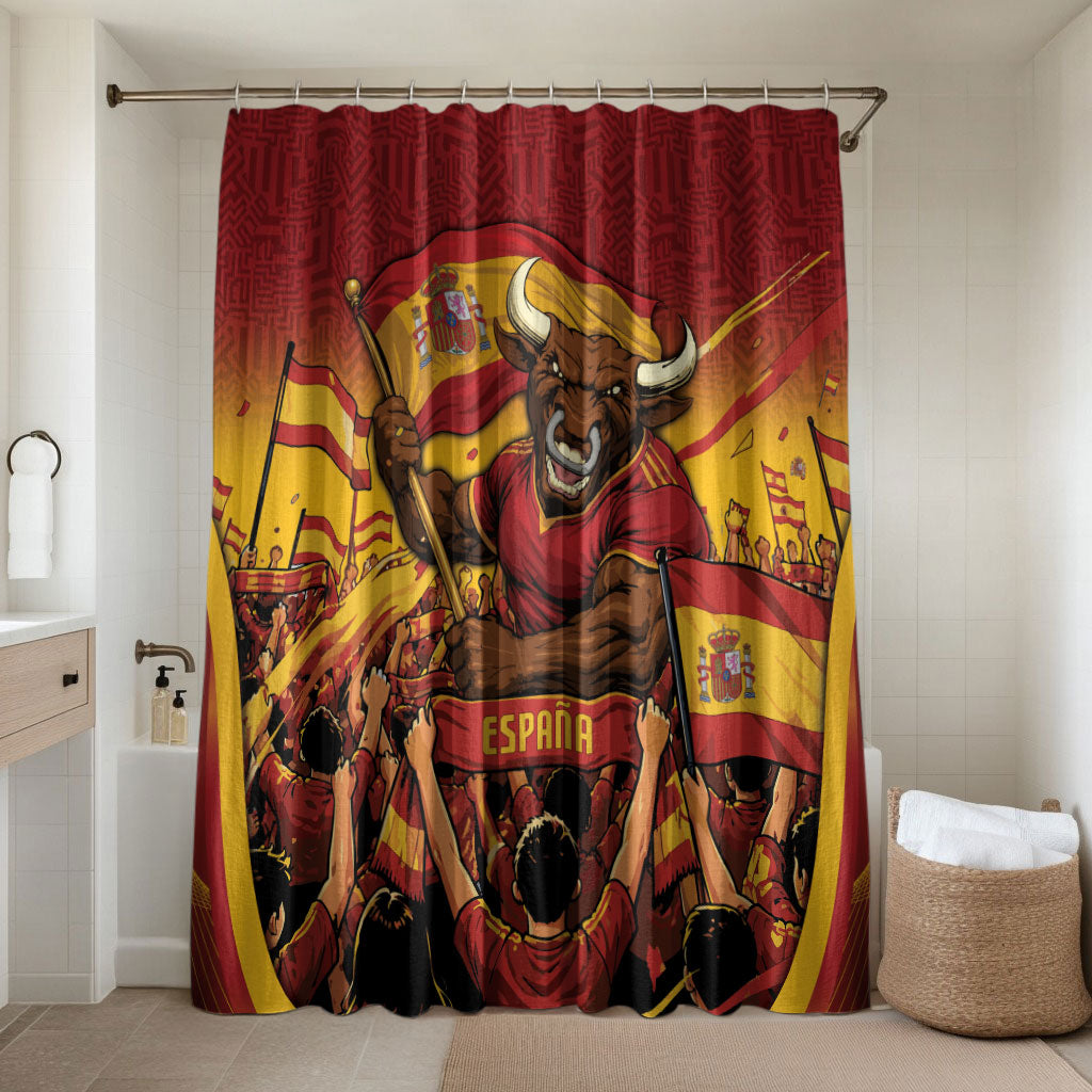 Spain Football Bathroom Set Raging Bull Golden Trophy Fans Banner