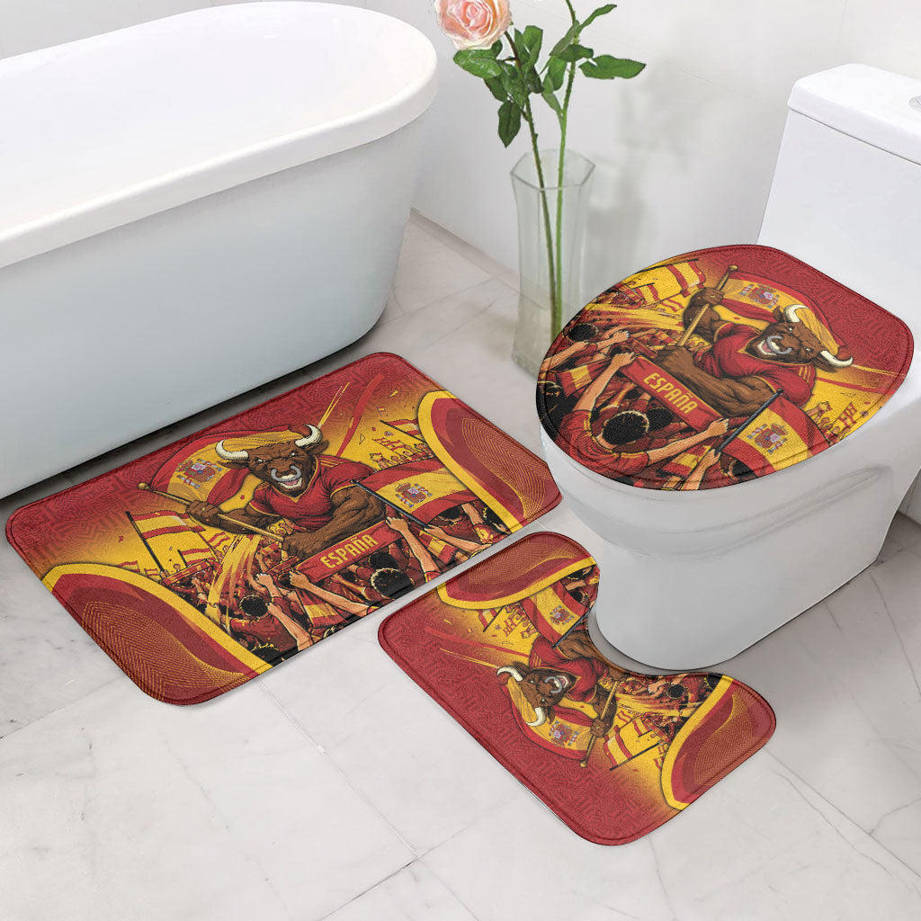 Spain Football Bathroom Set Raging Bull Golden Trophy Fans Banner