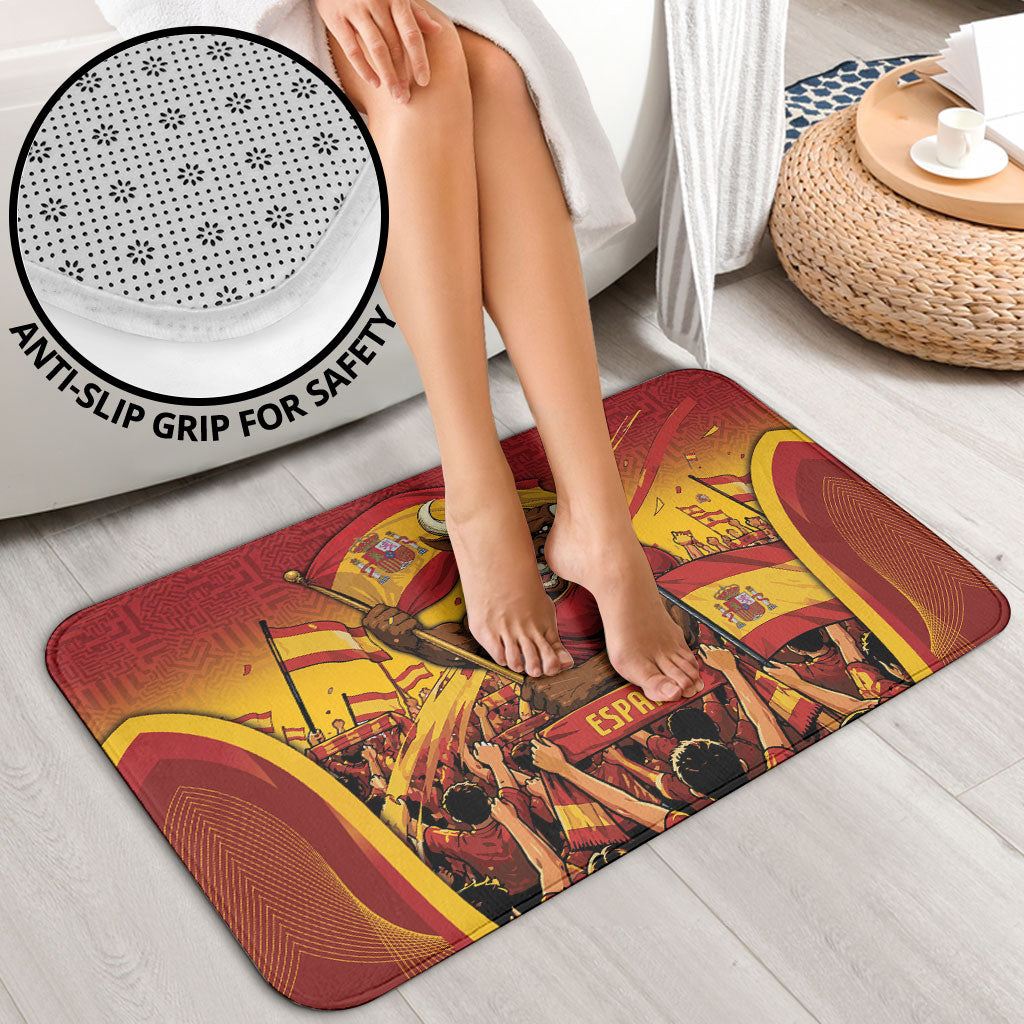 Spain Football Bathroom Set Raging Bull Golden Trophy Fans Banner