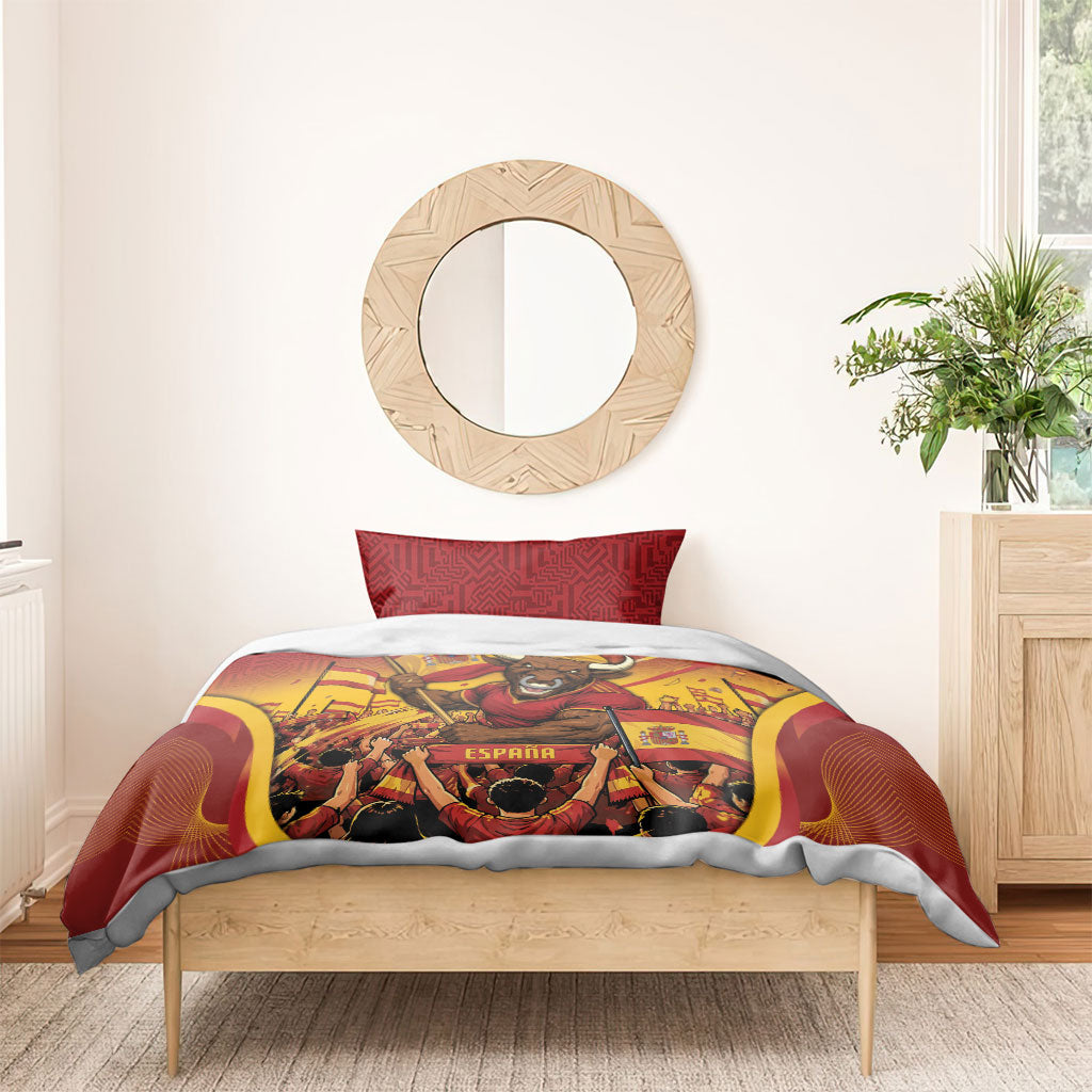 Spain Football Bedding Set Raging Bull Golden Trophy Fans Banner