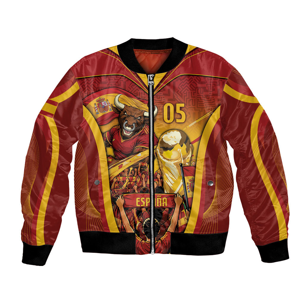 Custom Spain Football Bomber Jacket Raging Bull Golden Trophy Fans Banner