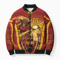 Custom Spain Football Bomber Puffer Jacket Raging Bull Golden Trophy Fans Banner