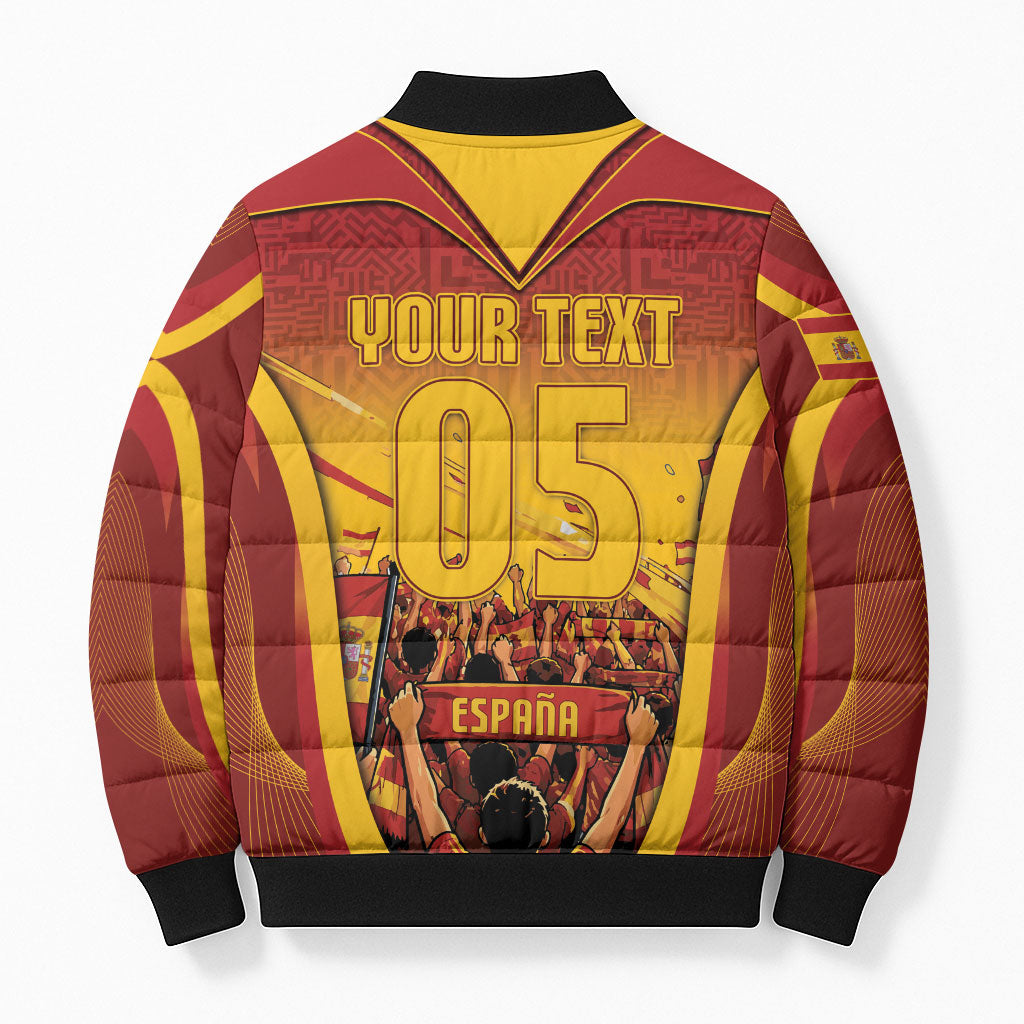 Custom Spain Football Bomber Puffer Jacket Raging Bull Golden Trophy Fans Banner