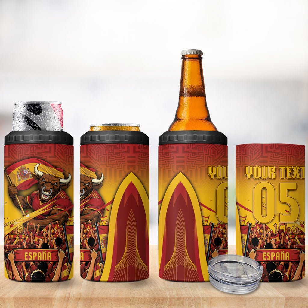Custom Spain Football 4 in 1 Can Cooler Tumbler Raging Bull Golden Trophy Fans Banner