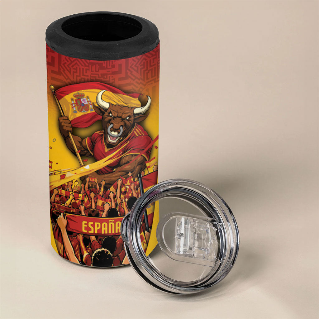 Custom Spain Football 4 in 1 Can Cooler Tumbler Raging Bull Golden Trophy Fans Banner