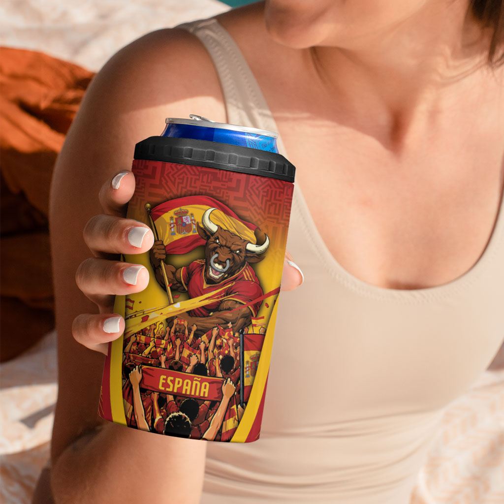 Custom Spain Football 4 in 1 Can Cooler Tumbler Raging Bull Golden Trophy Fans Banner