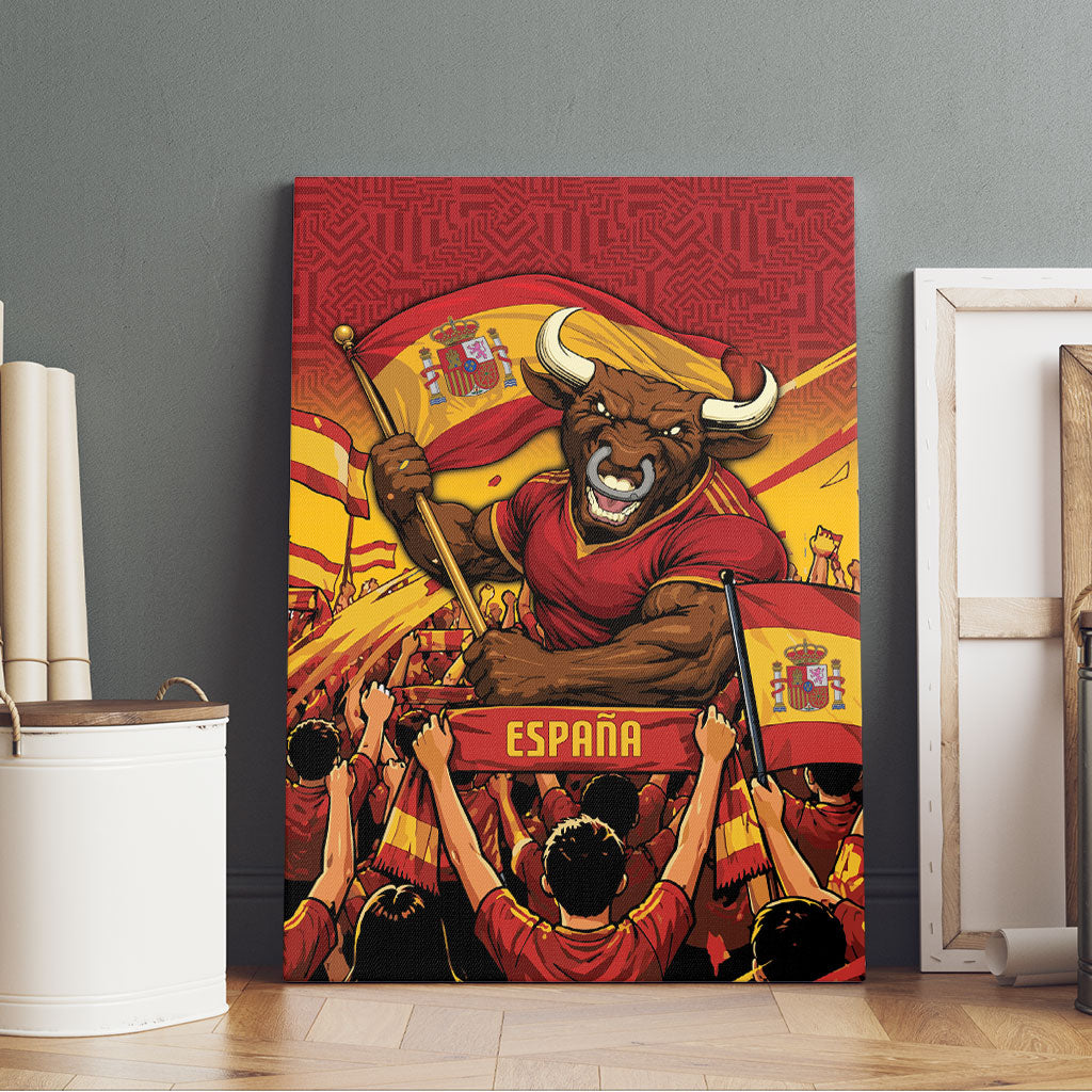 Spain Football Canvas Wall Art Raging Bull Golden Trophy Fans Banner