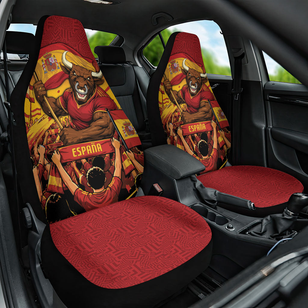Spain Football Car Seat Cover Raging Bull Golden Trophy Fans Banner