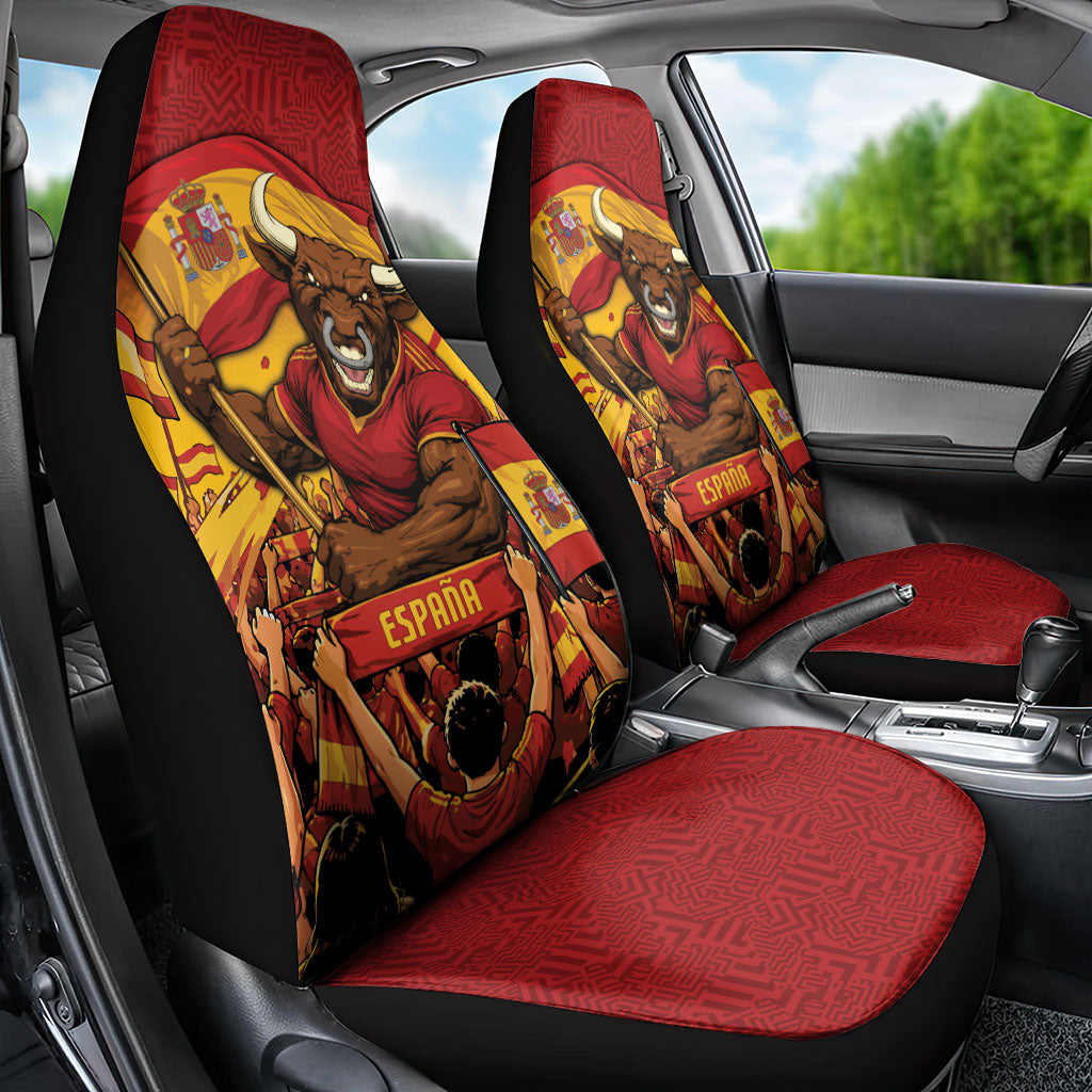 Spain Football Car Seat Cover Raging Bull Golden Trophy Fans Banner
