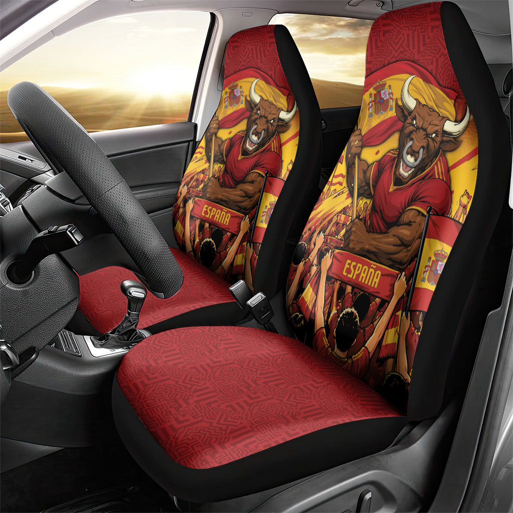Spain Football Car Seat Cover Raging Bull Golden Trophy Fans Banner